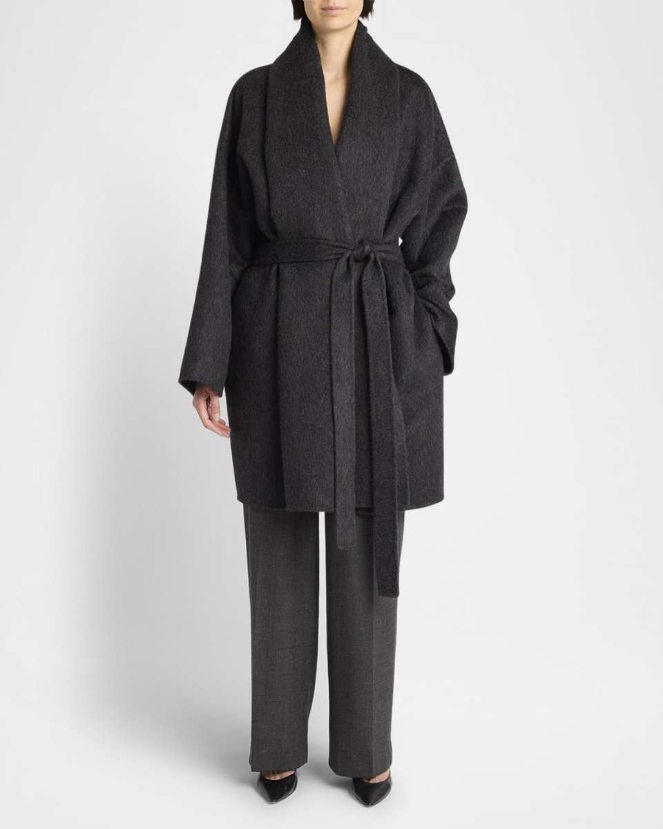 Timor Brushed Cashmere-Silk Belted Wrap Coat